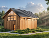 Kit de maison préfabriquée moderne de type Barndominium de 1367 pieds carrés, maison à ossature légère en acier à 2 étages avec revêtement extérieur imitation bois et grandes fenêtres en verre