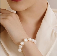 Bijoux pour femmes Bracelet en perles baroques véritables blanches de 11 à 12mm avec fermoir en argent et chaîne d'extension