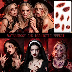 Autocollants de tatouage temporaires non toxiques pour maquillage SFX, plaies réalistes, contusions, lacérations, points de suture, perforations, effets gore pour Halloween - Product Image 2