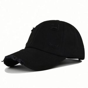 Gorra de Béisbol Negra de Alta Calidad al por Mayor, Estilo Desgastado, con Visera Curva, Estampado de Leopardo, Cuadros o Lisa, Lavada - Product Image 2