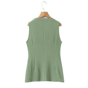 SHENZHU 2026 Completo Donna Stile Europeo e Americano, Nuovo <span class=keywords><strong>Set</strong></span> Retrò da Ufficio Verde con Gilet Senza Maniche e Pantaloni a Gamba Larga 25143 - Product Image 3