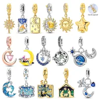 Breloques en argent sterling 925 MULA, perles dorées soleil étoiles lune, compatibles avec bracelet original, bijoux pour femmes, cadeau DIY