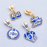 Tirette de fermeture éclair élégante et haut de gamme en métal plaqué or, émail souple, style grec, motif bouche d'oiseau bleu roi et blanc, personnalisable en gros