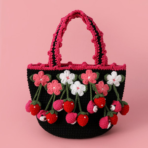 Bolsos de Ganchillo Hechos a Mano, Diseño de Flor Pequeña de Fresa, Bolso Tote con Cordón Multifuncional, Patrón de Oso, Lindo Bolso para Fotos, Supersky B0922 - Product Image 2