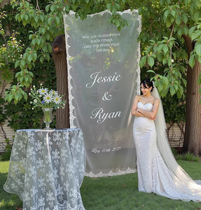 Custom Laced Sheer Paper New Arrival Professional Modern Wedding Welcome Signs for Ceremony & <b>Party</b> <b>Backdrop</b> Decor - Product Image 4