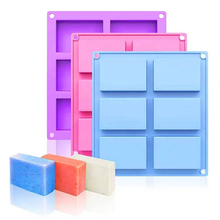 Molde de pastel de silicona con forma rectangular de 6 cavidades en stock de fábrica, moldes para hacer jabón DIY, moldes para velas de silicona