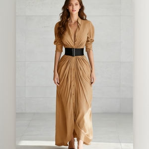 Vestidos Camiseros Elegantes con Cuello y Botones para Mujer, Nuevo Estilo con Cinturón, a la Moda - Product Image 1