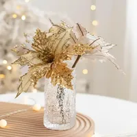 Hot Sell Glitter Poinsettia Kerstbloemen Voor Kerstboom Kunstkerstbloemen Decoraties Bloem Ornamenten