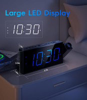 Réveils à projection numérique pour chambres à coucher Grand écran LED Projecteur rotatif Gradateur à 5 niveaux Chargeur USB Batterie de secours