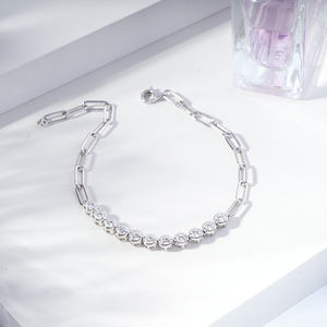 Starsgem Luxury Unisex 1ct 2.9mm Round Brilliant Cut Lab Grown <b>Diamond</b> 18K White Gold <b>Bracelet</b> - Product Image 2