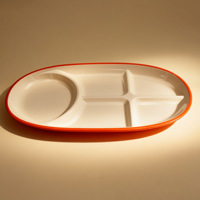 Assiette en mélamine ovale à quatre compartiments, couleur unie, durable, écologique, lavable au lave-vaisselle, non toxique, moderne et simple, Qixiang