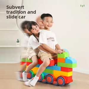 Blok bangunan plastik warna-warni Super besar, mainan konstruksi batang pembelajaran dini DIY untuk anak dengan roda mobil 172 buah - Product Image 3