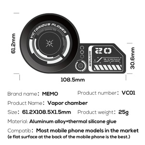 Plaque arrière en métal MEMO VC01 pour téléphone portable, avec coussinet adhésif et chambre à vapeur magnétique pour refroidisseur de téléphone Memo - Product Image 5