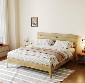 Cadre <span class=keywords><strong>de</strong></span> <span class=keywords><strong>lit</strong></span> avec tête <span class=keywords><strong>de</strong></span> <span class=keywords><strong>lit</strong></span>, <span class=keywords><strong>lit</strong></span> plateforme en <span class=keywords><strong>bois</strong></span> massif <span class=keywords><strong>de</strong></span> style moderne du milieu du siècle avec pieds en <span class=keywords><strong>bois</strong></span> massif et support à lattes en <span class=keywords><strong>bois</strong></span> - Product Image 1