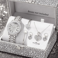 Montre Femme en Alliage Cœur à Quartz avec Strass, Style Romain, Ensemble de Bijoux, Vente en Gros, Cadeau pour Femme