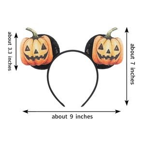 إكسسوارات شعر للأطفال بتصميم الهالوين: عصابة رأس مزينة بالترتر على شكل يقطين وآذان ميكي ماوس - Product Image 3
