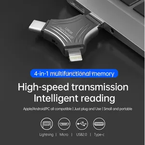 번개 + USB2.0 + Type-C + Micro 4-in-one 멀티 인터페이스 일반 U 디스크 플래시 드라이브 128GB