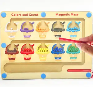 YH New Magnetic Color and Number Maze Wooden Magnet Puzzles Jogo Atividades de tabuleiro Contando Jogos Matching Fine Motor Skills Brinquedos