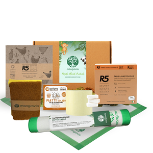 Kit de Cuisine Zéro Déchet Mangrovia : Tablettes de Savon Vaisselle Solides, Chiffon Éponge, Nettoyant Ménager Écologique Fabriqué en Italie - Product Image 1