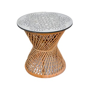 Modern Designer Rattan Side <b>Table</b> <b>Mirror</b> Glass <b>Top</b> Iron Material Indoor Outdoor Hotel Garden Living Room Home Decor Furniture - Product Image 1