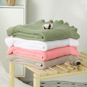 Manta de bebé de algodón orgánico Mimixiong manta de seguridad de punto para recién nacidos Color sólido volantes Babe Swaddle Wrap OEKO-TEX Babydecke - Product Image 5