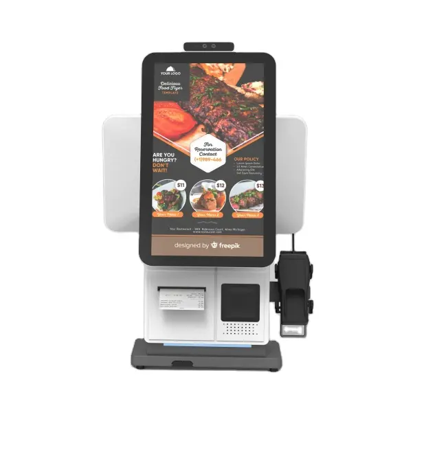 OEM-impresora personalizada para supermercado, autoservicio, pantalla táctil, Terminal de doble pantalla Pos, Impresión de impuestos, sistema QR Pos