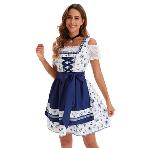 Vestido Dirndl Bávaro Yi Xiaoyi Azul Floral para Mujer Adulta, Disfraz para Festival de Cerveza, Falda y Conjunto - Product Image 5