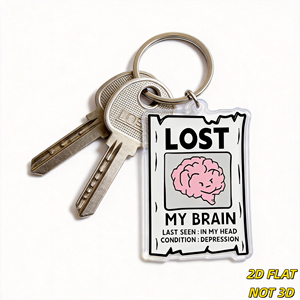 Portachiavi <span class=keywords><strong>in</strong></span> acrilico 'Perdi il mio cervello', con il messaggio 'Ultimo visto <span class=keywords><strong>in</strong></span> testa', ciondolo umoristico a tema depressione con illustrazione di cervello rosa, ciondolo a tema salute - Product Image 3