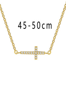 18K Gold Plated Brass 5A Zircon <b>Cross</b> Charm Necklace Link <b>Chain</b> Trendy Claw Setting Pendant with Custom Logo for Women Gift - Product Image 2