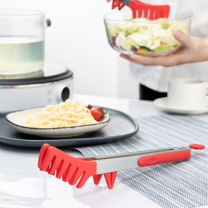 Silicone Food Clips Stainless Steel Noodle Salad Clips <b>Heat</b> Resistant Kitchen Utensil Red And Black - Product Image 1