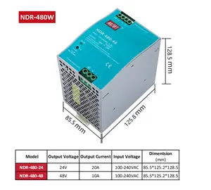 MiWi NDR-480-24 NDR-480-48 AC DC DIN RAIL PSU 24V 20A 48V 10A 480Wスイッチング電源、2年間の品質保証付き