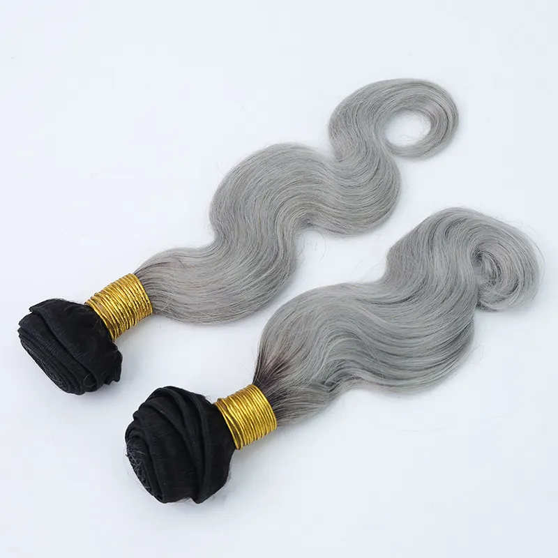 E1b 1B gümüş r ombre gri saç örgü 100g brezilyalı bakire Remy insan saç uzatma