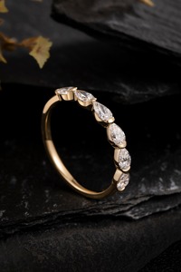 Bague demi-cercle en or massif 14 carats avec diamant taille marquise, style simple, bijoux - Product Image 2