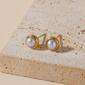18K PVD Gold Stainless Steel Minimalist Pearl Necklace <b>Bracelet</b> Earrings Set | Waterproof Hypoallergenic <b>Matching</b> Jewelry - Product Image 4