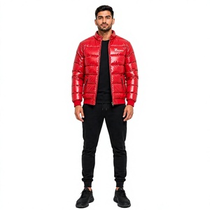 Chaqueta de Lona Roja para Hombre, con Cuello Alto, Cierre de Cremallera, Impermeable, Resistente al Viento, Relleno de Poliéster, Estilo Casual para Invierno - Product Image 1