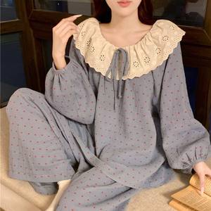 Conjunto de Pijama de Otoño, Estilo Dulce de Princesa, con Ribete de Encaje, Ropa de Dormir para Niñas, Mezcla de Algodón Transpirable, Conjunto de Ropa Holgada para el Hogar - Product Image 6