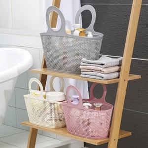 Laundry <b>Baskets</b> Rectangle Hollow Plastic <b>Storage</b> <b>Basket</b> With Handle For Bathroom Clothes Organizer Pink Blue Gray White - Product Image 4