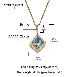 Collier avec pendentif <span class=keywords><strong>cube</strong></span> personnalisé en zircon, photo de famille, portrait personnalisé, 6 photos, bijoux, colliers vierges pour sublimation - Product Image 3