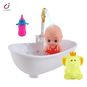Chengji kids role playing game pretend play bath toy lovely reborn plastic baby bathtub doll with elephant