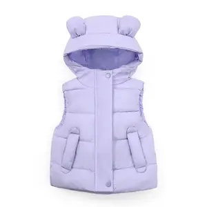 Proveedor OEM chalecos de relleno ligero para niños pequeños chaqueta bebé lindo cremallera con capucha chalecos y chalecos