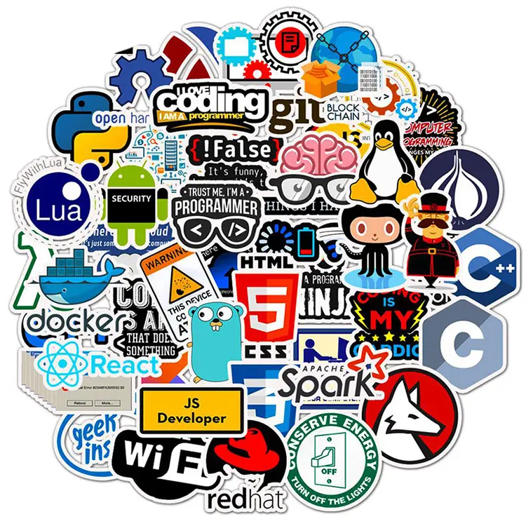 50Pcs/Set Programming Sticker for Geek DIY Computer Laptop Technology Software Data Computer Cartoon Stickers