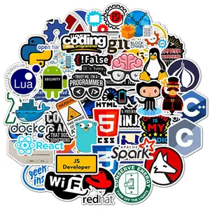 50 Buah/Set Stiker Pemrograman untuk Geek DIY Stiker Kartun Komputer Teknologi Laptop Perangkat Lunak Data Komputer