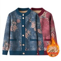 Cardigans d'hiver extra-épais doublés polaire pour femmes seniors, mères et grand-mères, motif floral d'automne