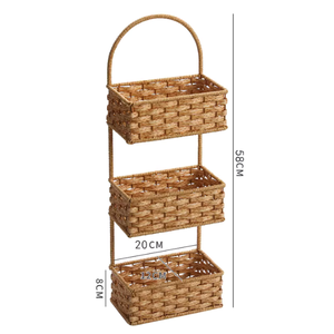 Nouveau panier de rangement suspendu à 3 niveaux en métal tissé à la main de style nordique, en fer et en rotin PP, écologique, multifonctionnel, décoration d'intérieur - Product Image 3