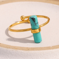Dreamshow Bijoux Turquoise Bague plaquée or en pierre naturelle Baguette Bijoux délicats en acier inoxydable