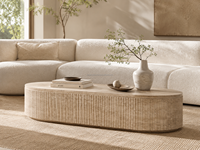 Table basse en travertin beige crème sur mesure, meubles modernes pour salon, table à thé en marbre cannelé sculpté