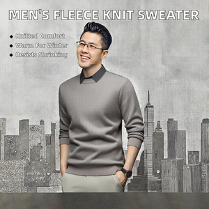 Men's Anti-shrink Full Sleeve Sweaters <b>Pullover</b> Mock False Two-Piece Wool Knit <b>Jumper</b> Base Shirt Knitted Shirt Fleece-Lined - Product Image 2