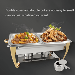Calentador de Comida Tipo Buffet de Acero Inoxidable, Plegable, con Combustible de Alcohol, Uso Comercial, Dorado de Lujo - Product Image 5