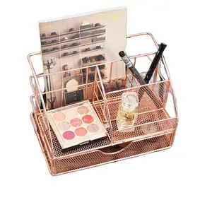 New Simple Style Patented Products Practical Metal wire Rose Gold Cosmetics Storage Box For Home Living Room Storage
