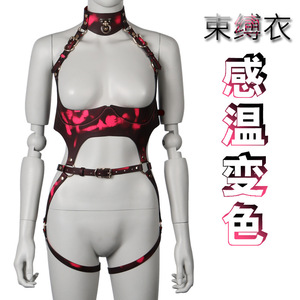 Punk Style Women's Bodysuit <b>Red</b> Knitted Stretch Suspenders Collar <b>Belt</b> Set Harajuku Fashion Clothing - Product Image 5